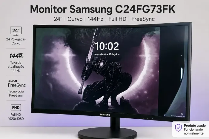 Monitor Gamer Samsung Curvo 24" C24FG73FK 144Hz - Funcionando com mancha no painel