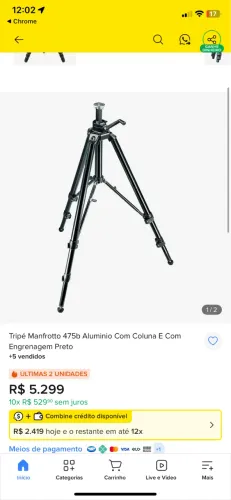 Tripé Manfrotto 475b + cabeça Hidráulica 128Rc 