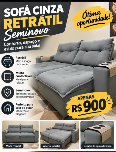 Sofá cinza retrátil 