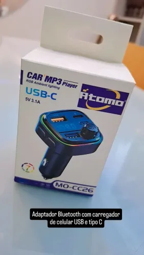 Adaptador Bluetooth carro com carregador USB e tipo C 