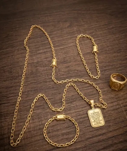 Kit Corrente + Pulseira + Anel em Moeda Antiga Original - Garantia Vitalícia! ?