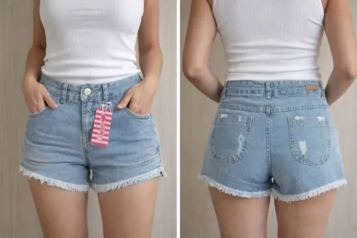 Short jeans feminino claro destroyed cintura alta tam 40 novo com etiqueta