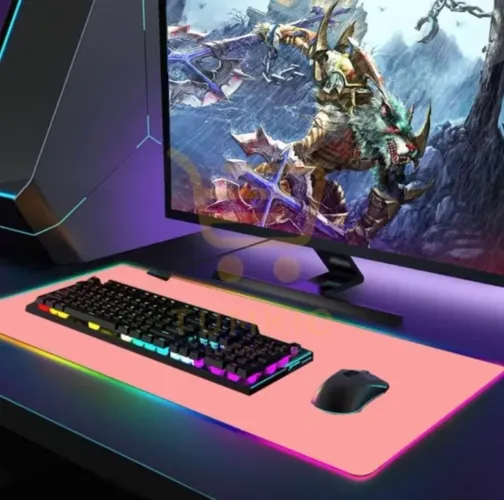 Mouse pad Rosa Gamer Led Rgb 7 Cores Grande ROSA