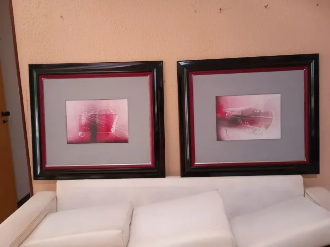 Quadros decorativos, xilogravura, 81cm X 91cm. Moldura dupla e paspatou
