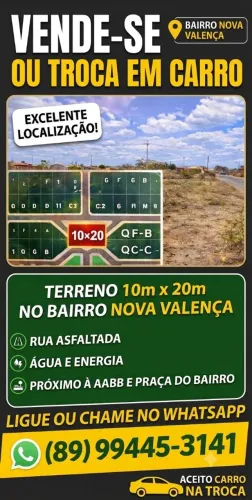 VENDO TERRENO NOVA VALENÇA