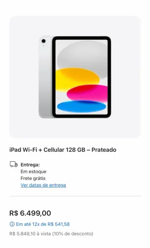 iPad a16 128gb Wi-Fi + Cellular - lacrado