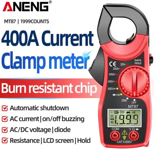Alicate Amperímetro Digital ANENG MT87 400A AC/DC LCD Profissional