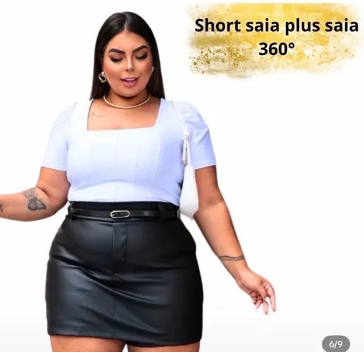 Saia 360 Short Saia Plus Size Couro novo