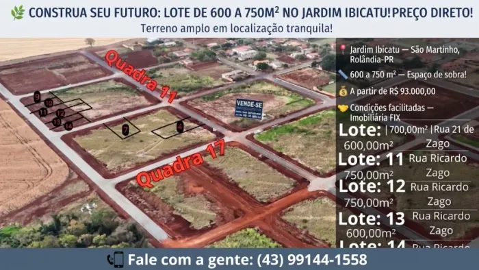 SÃO MARTINHO, LOTE DE 600 A 750M² A PARTIR DE R$ 93 MIL! NEGÓCIO IMPERDÍVELL