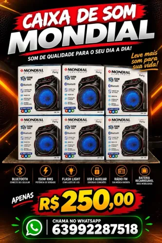 CAIXA DE SOM MONDIAL PORTÁTIL NOVA