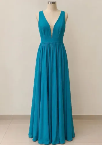 Vestido azul turquesa longo