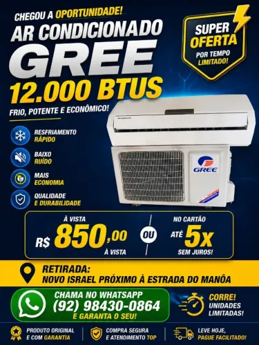 ? Ar-Condicionado Gree 12.000 BTUs Usado | Aceitamos Cartão(9?2?)9?8?4?3?0?-0?8?
