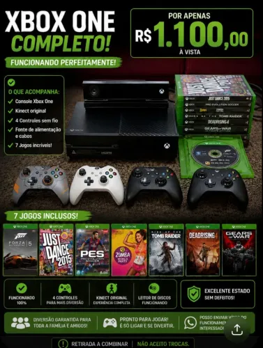 Xbox One + jogos e 4 controles