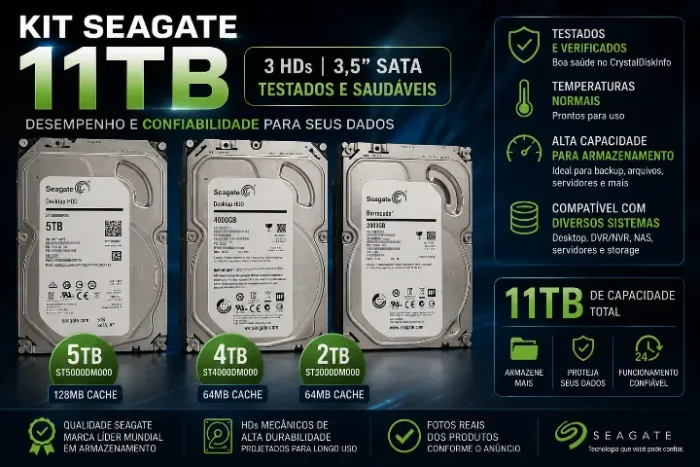 Kit Seagate 11TB - HDs 5TB + 4TB + 2TB - SATA