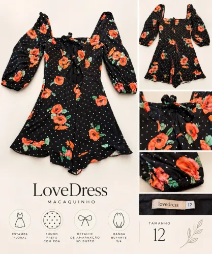 Macaquinho Love Dress - Tamanho 12