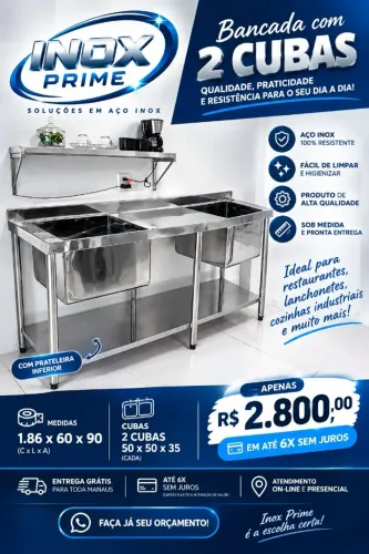 Bancada com duas cubas em inox 