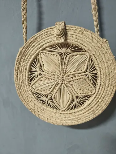 Bolsa redonda Boho/Rattan/Palha