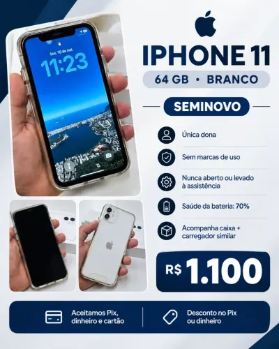 iPhone 11 64GB Branco Seminovo | Conservado | R$ 1.100