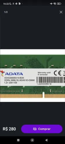 Memória RAM ADATA DDR4 8GB de notebook 