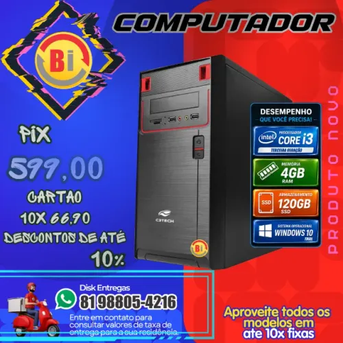 Computador Simples Barato Core I3-3a Gen, 4gb, SSD 120gb Nfe