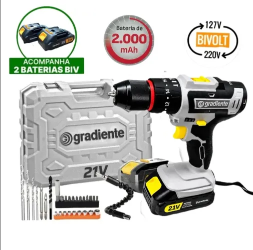 Furadeira/Parafusadeira 21V com 2 Baterias e Maleta Completa