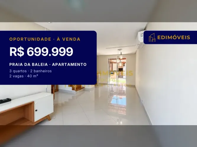 Praia da Baleia: Apartamento 3 quartos com área externa para churrasco