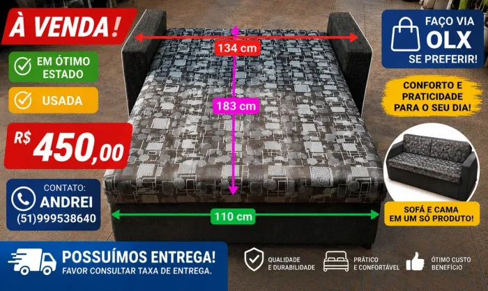 VENDO SOFÁ CAMA USADO EM ESTADO DE NOVO.