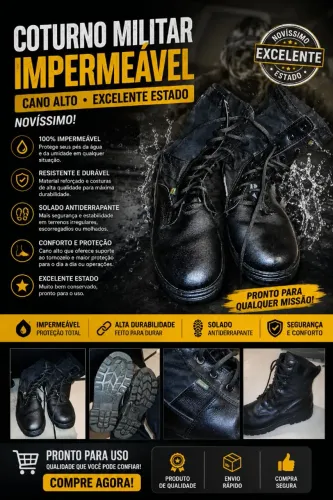 Coturno militar impermeável cano alto TM 40"