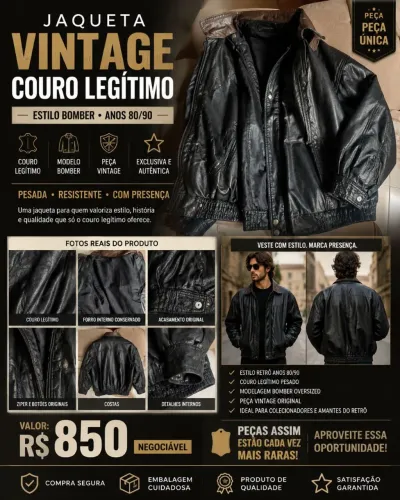 JAQUETA VINTAGE L?UOMO ? COURO LEGÍTIMO ITALIANO ? ANOS 80/90