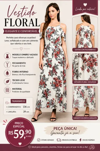 Vestido Branco floral longo