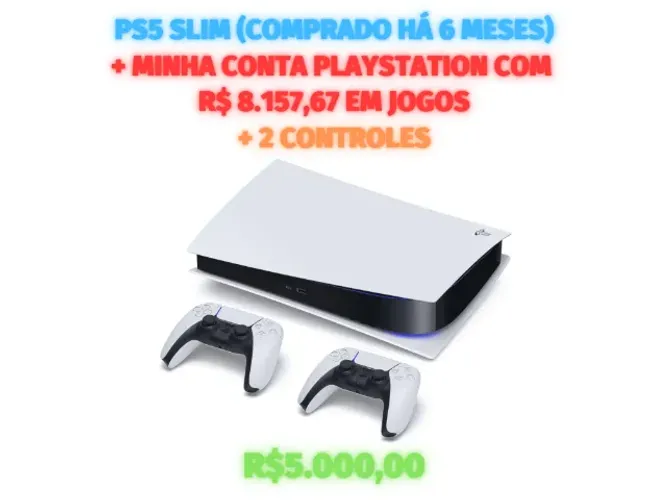 PS5 Slim + Melhores Jogos + 2 Controles