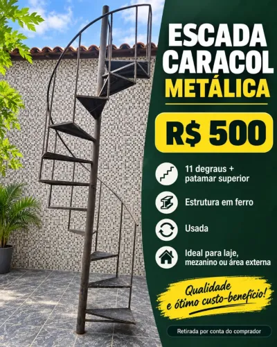 Escada Caracol Metálica com 11 Degraus + Patamar - R$ 500