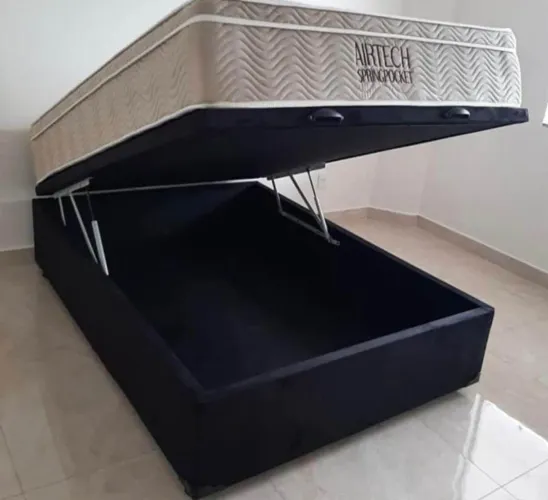 Base baú preta com colchão Ortobom aiterch novo 