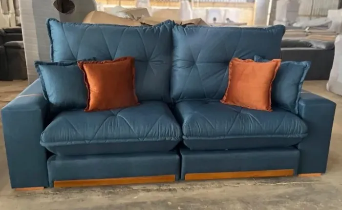 Sofá Retrátil e Reclinável Confort Premium 2,50 m Veludo Azul