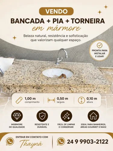 Bancada em Mármore com Cuba e torneira