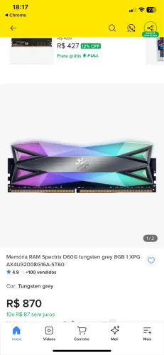 2 Memórias XPG RGB 8GB 3200Mhz PRA SAIR HOJE !!