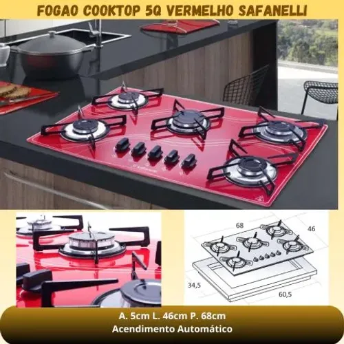 Cooktop vermelho 5 bocas