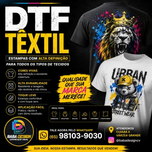 DTF TÊXTIL PARA CAMISETAS, UNIFORMES E BONÉS