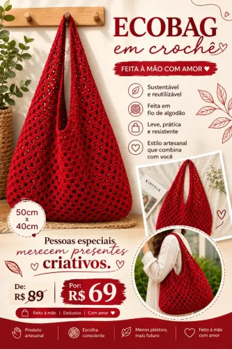 Bolsa de crochê Ecobag vermelha