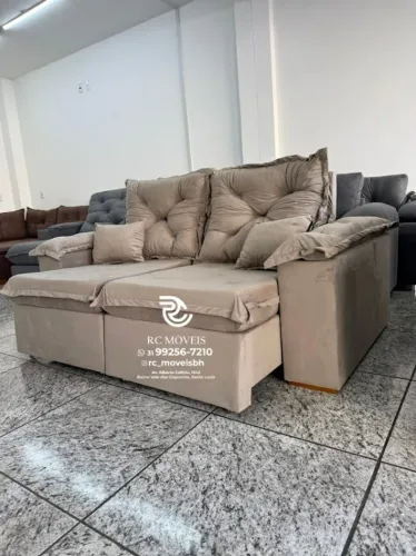 Sofá Retrátil e Reclinável 2m pillow 16cm - tecido premium veludo macio