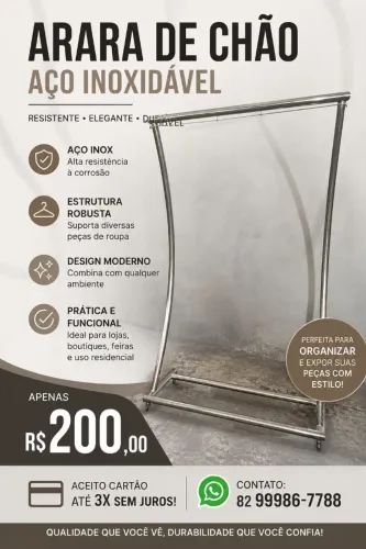 Arara de chão em aço inox