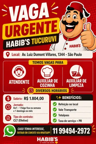 OPORTUNIDADE PARA TRABALHAR NA ZONA NORTE!