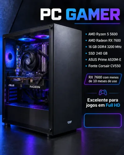 COMPUTADOR GAMER - PC GAMER - RYZEN 5 5600 + RX 7600