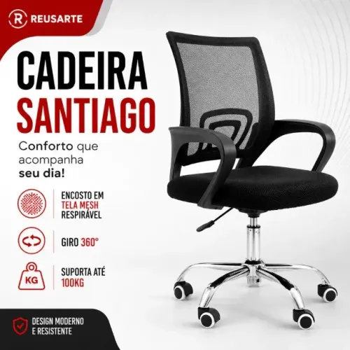 Cadeira Escritório Giratória Ergonômica Base Regulável