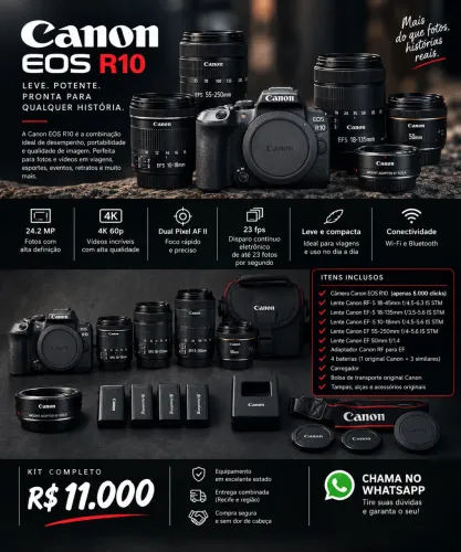 Cânon R10 + lentes