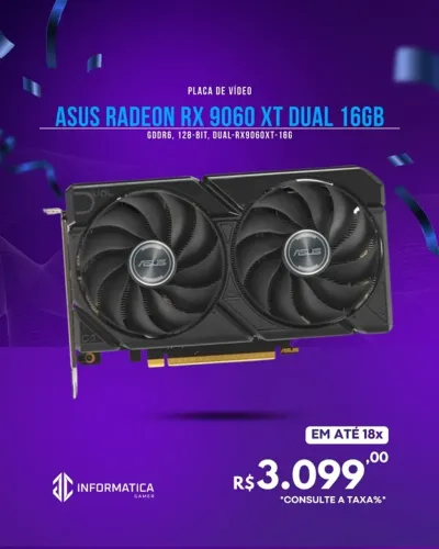 PLACA DE VÍDEO ASUS RADEON RX 9060 XT DUAL 16GB