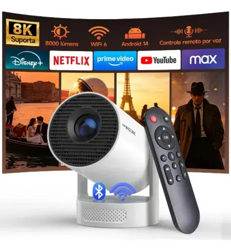 Projetor HY300 Branco FHD Portátil Wi-Fi Bluetooth + Controle Remoto