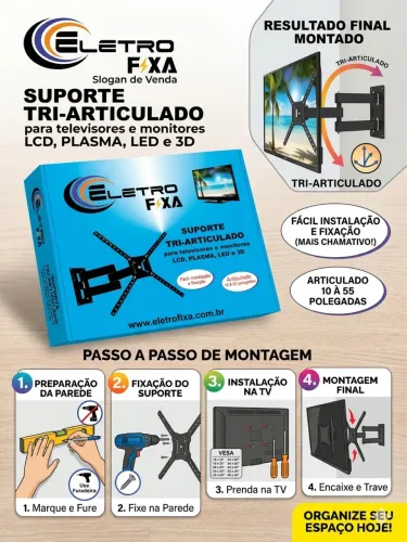 Suporte Eletrofixa Tri-articulado P/10 a 55 polegadas