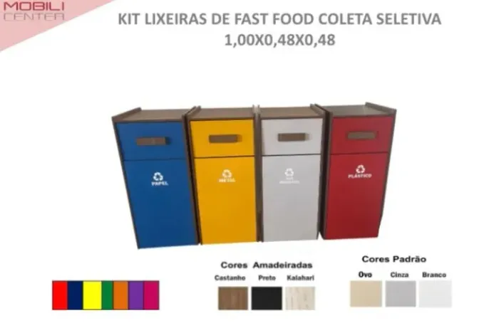 Conjunto de lixeira coleta seletiva - 100 litros para fest food- direto da fabrica