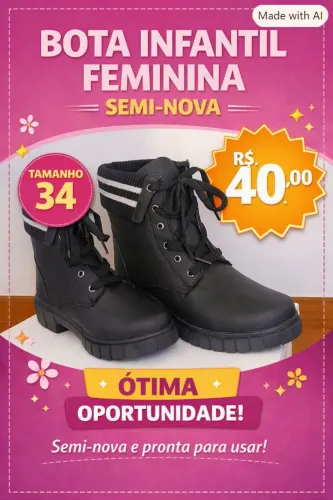 Bota infantil cano baixo preta